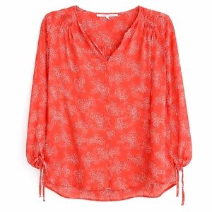 Collective Concepts Orange Red Zimmerman Tie Sleeve Blouse